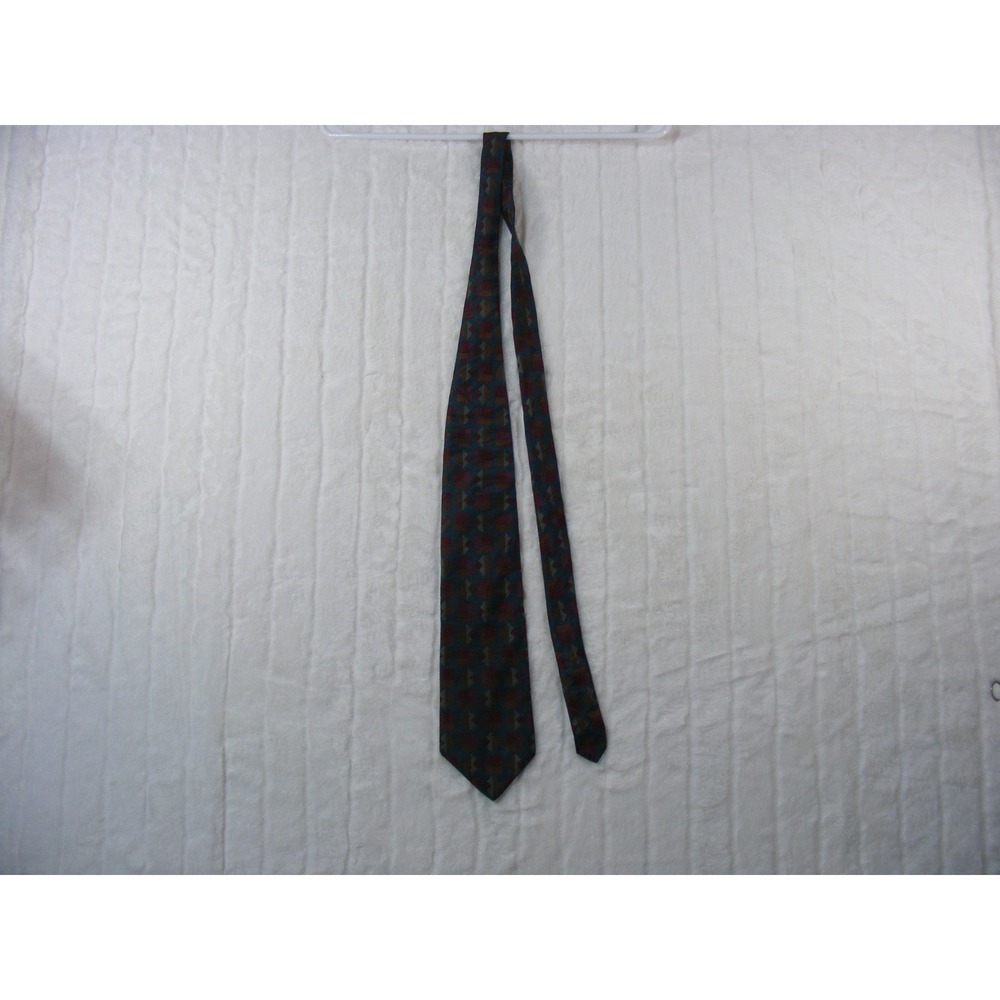 Zylos Necktie Mens OS Teal Burgundy Excellent Geometric Italian Silk Tie